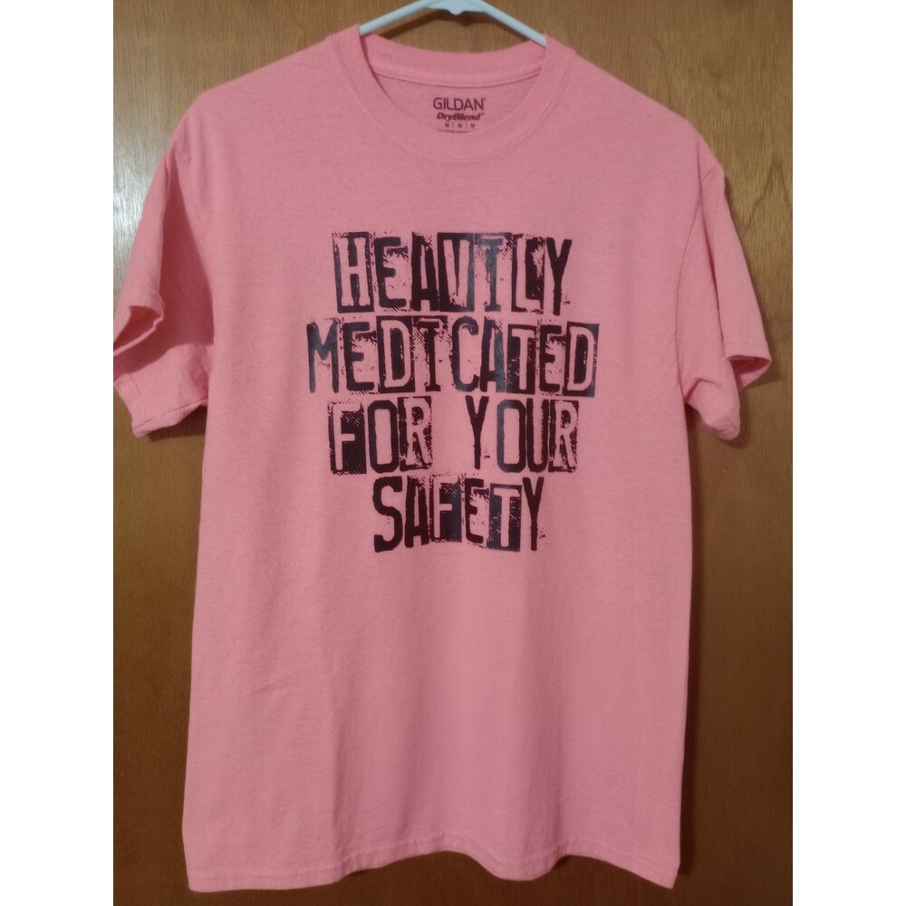 Women's Orange T-Shirt Sz M With Graphics "Heavily Medicated..." Gildan New